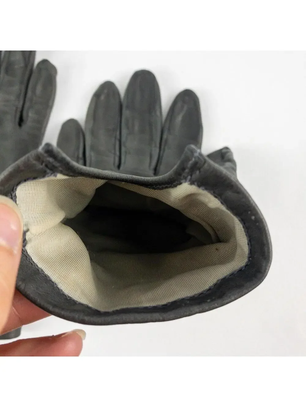 Fownes Vintage Dark Gray Leather Drive Gloves Women Medium 7